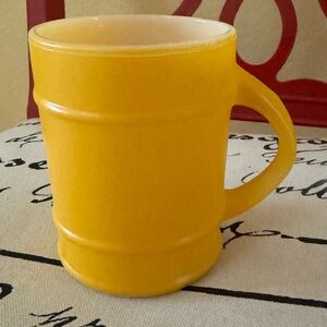Vintage Fire King Anchor Hocking Yellow Ranger Barrel Coffee Mug Milk Glass